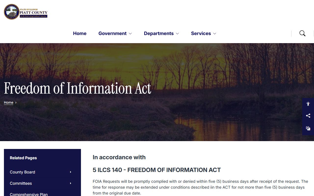 Piatt County FOIA page used to request a jail booking photo or booking record