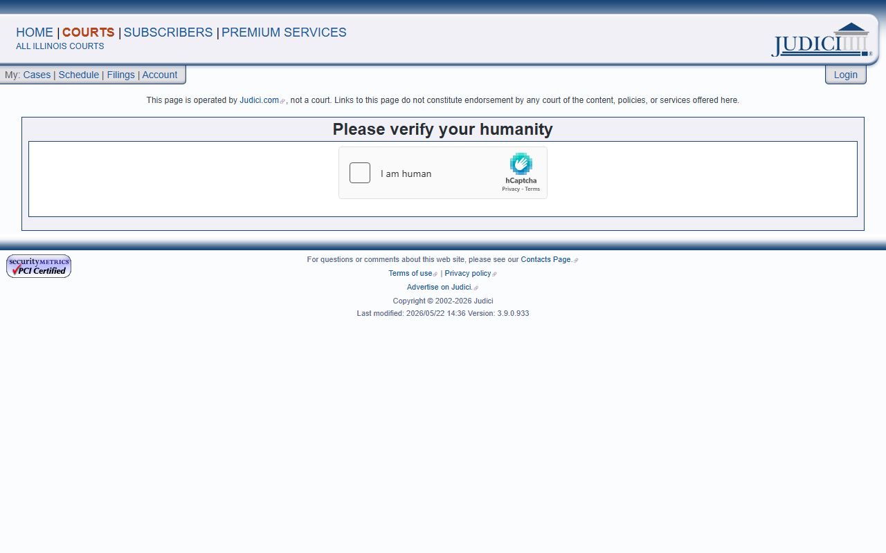 Judici Piatt County case search page for court records after a jail arrest